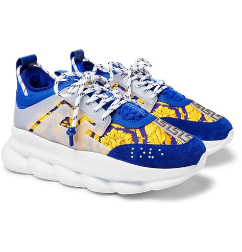 versace blue sneakers|Versace chain runners.